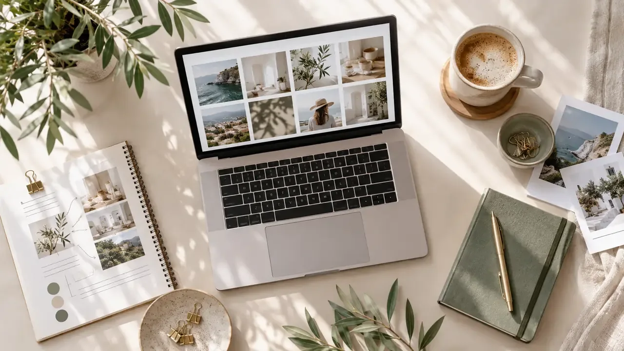 Editorial visual for free stock images website showing a modern stock-image, creative, or licensing workflow