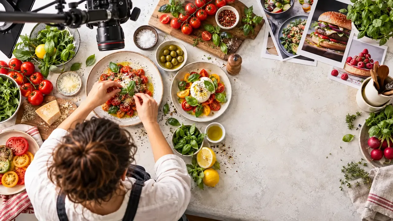 Editorial visual for food free stock images showing a modern stock-image, creative, or licensing workflow