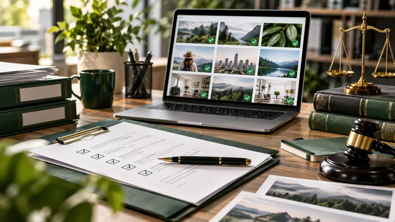 Editorial visual for free stock images no royalty showing a modern stock-image, creative, or licensing workflow