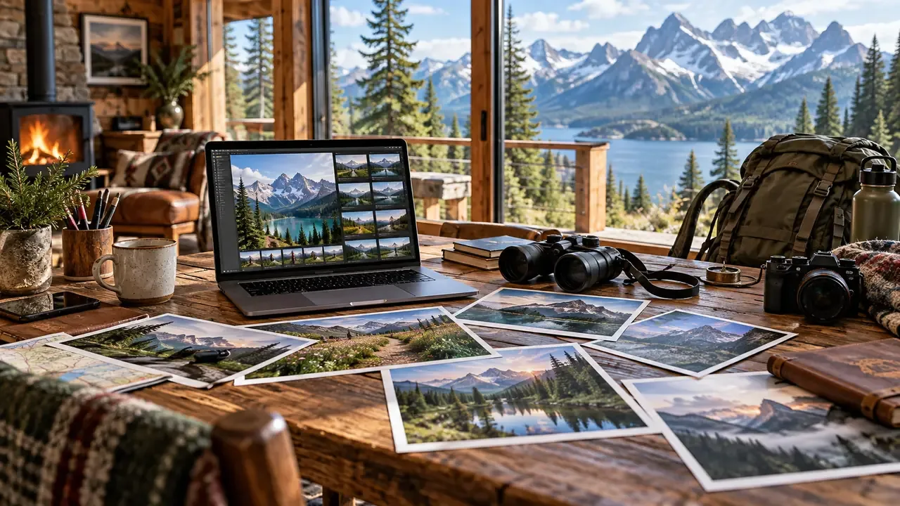 Editorial visual for high resolution free stock images showing a modern stock-image, creative, or licensing workflow