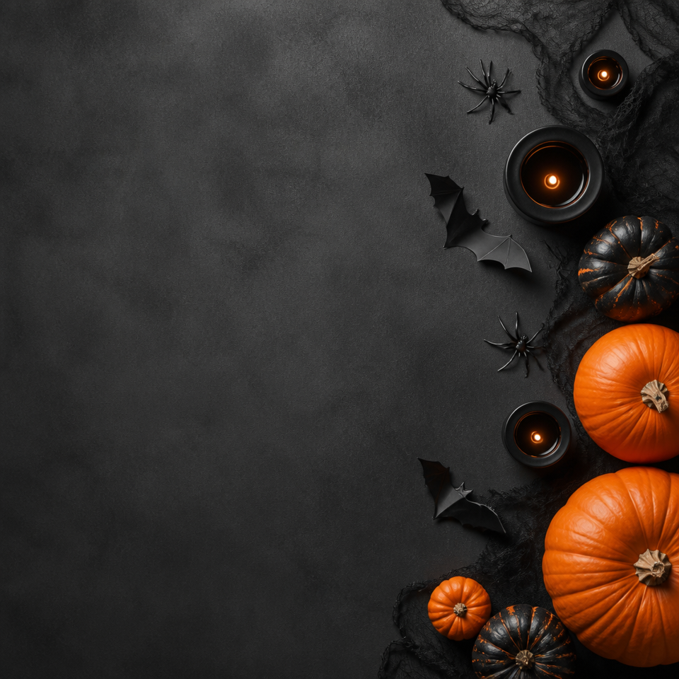 Halloween pumpkin bat dark copy space background