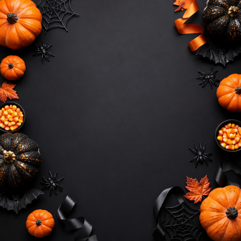 Halloween pumpkin candy black copy space border