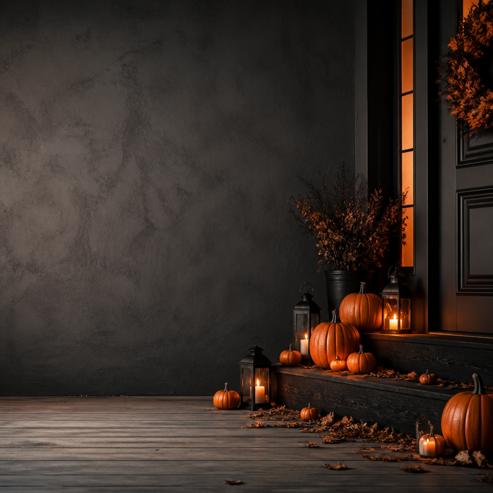 Halloween pumpkin dark room copy space background