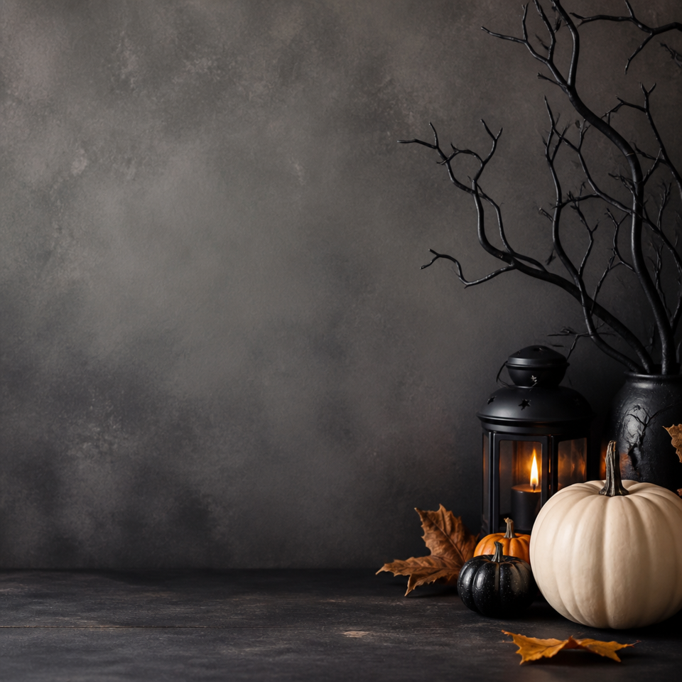 Halloween pumpkin lantern gray copy space background