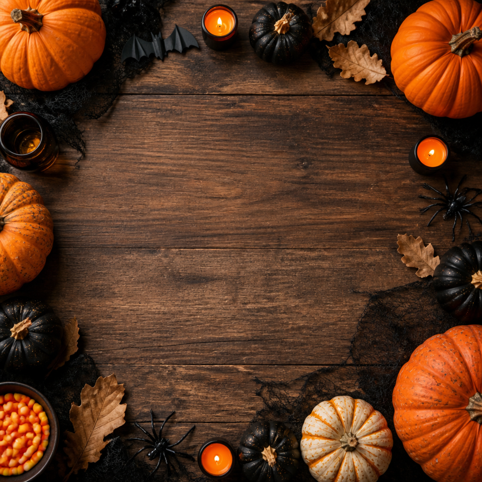 Halloween pumpkin rustic wood copy space frame