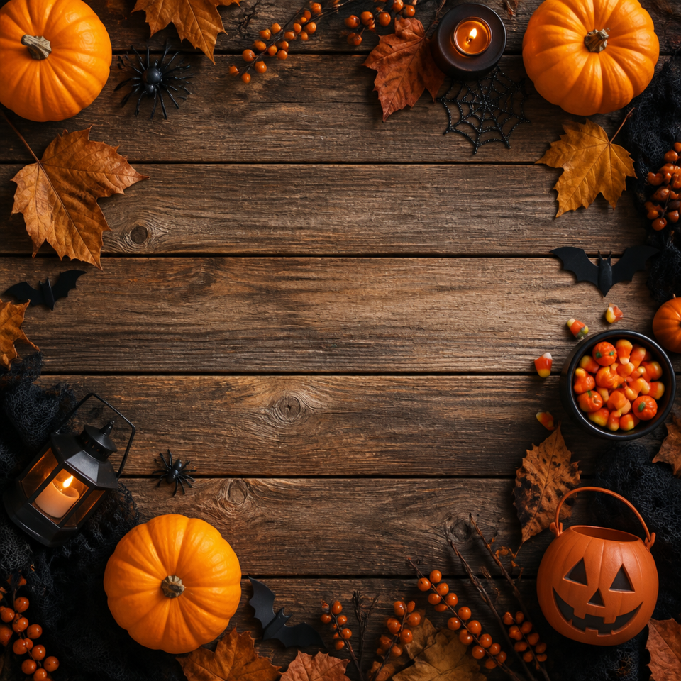 Halloween pumpkin rustic wood frame background