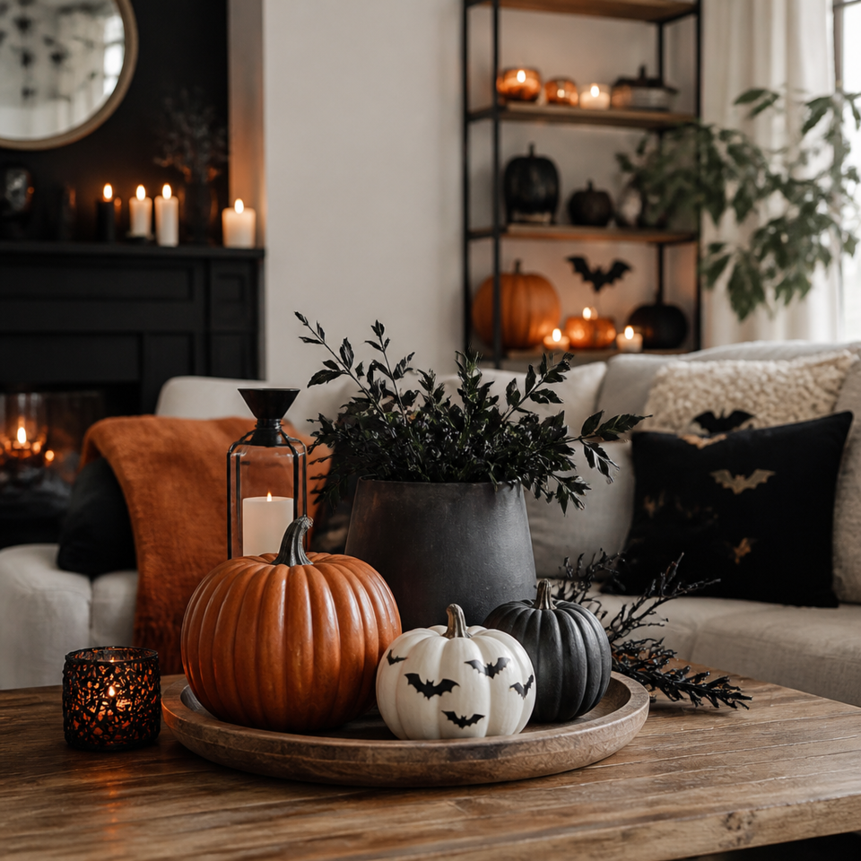 Halloween pumpkin table decor cozy living room