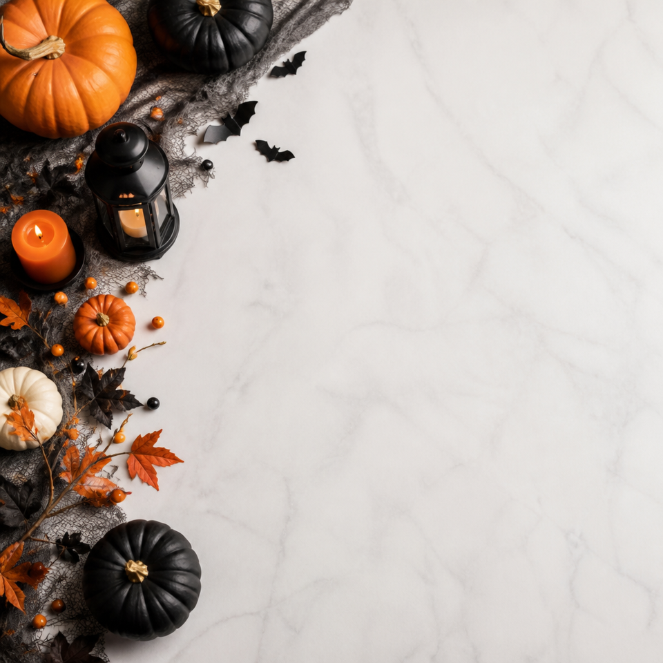 Halloween pumpkin white marble side border