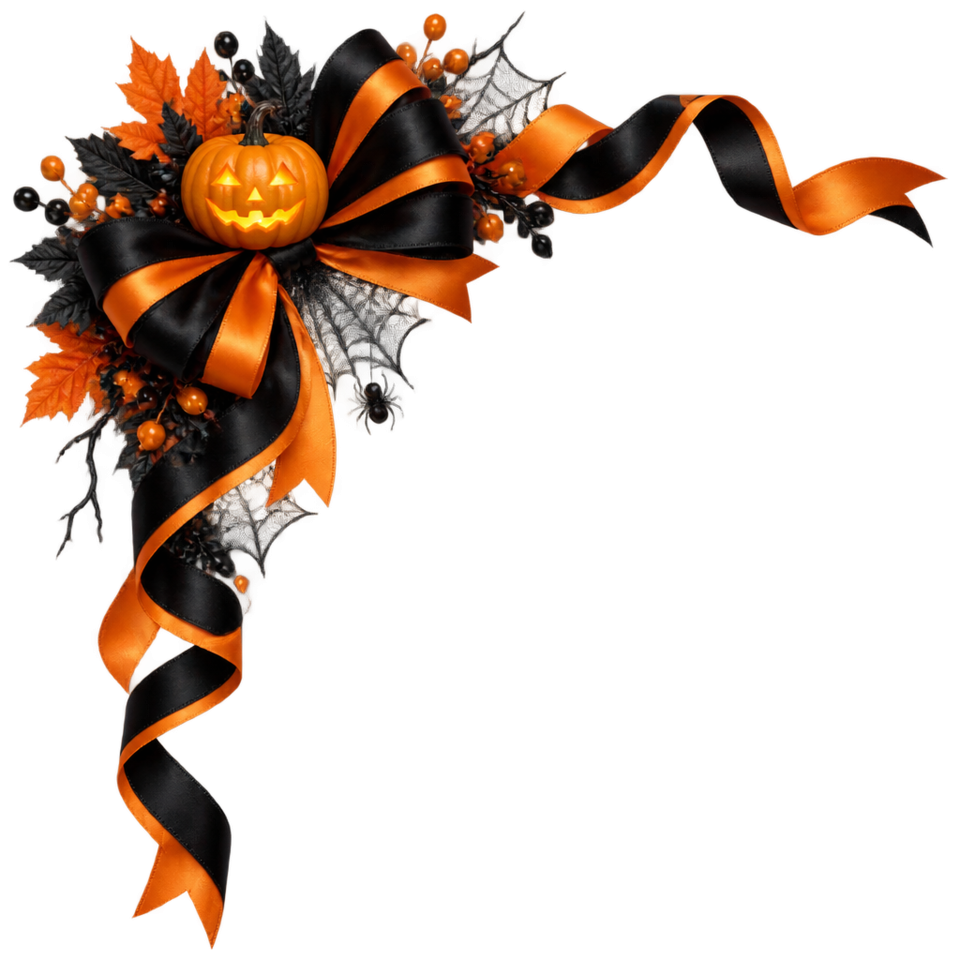 Halloween black orange bow pumpkin spiderweb corner