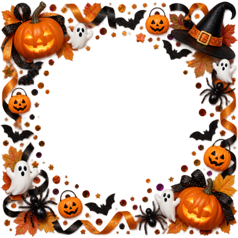 Halloween ghost pumpkin spider square border frame