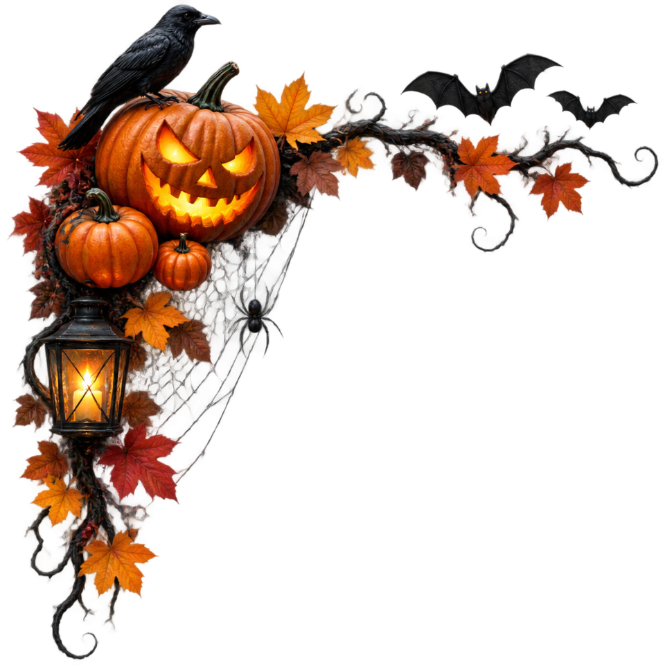 Halloween pumpkin crow lantern autumn corner decoration