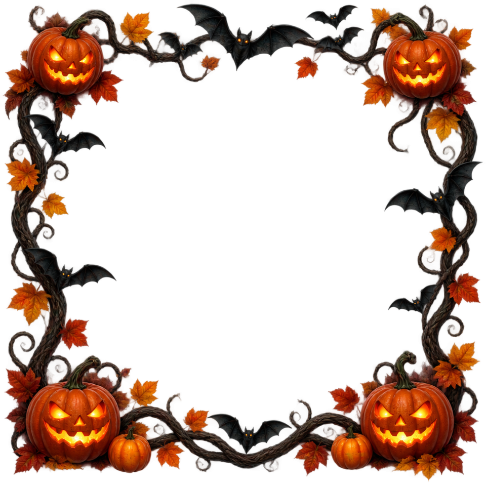 Halloween pumpkin vine bats ornamental frame