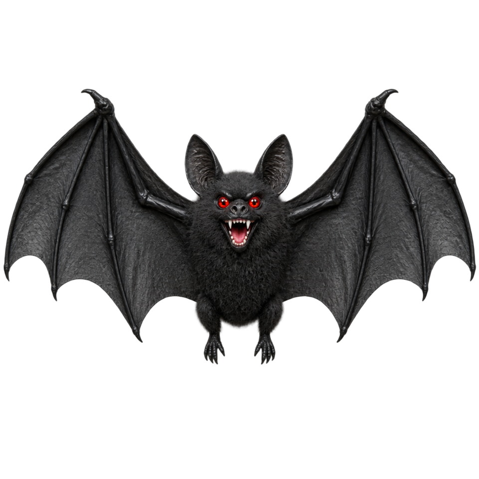 Black bat red eyes spread wings