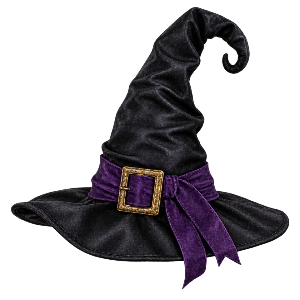 Black witch hat purple band gold buckle