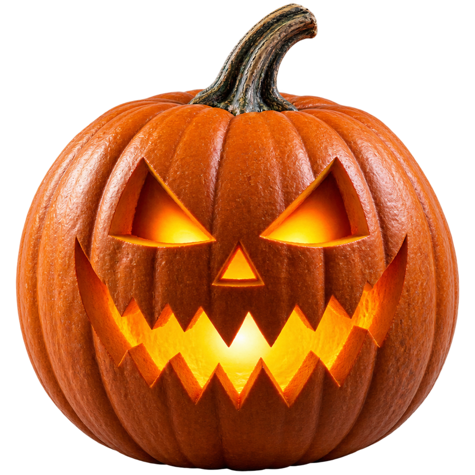 Glowing jack o lantern angular eyes jagged mouth