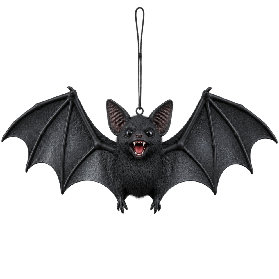 Hanging black bat decoration pointed ears