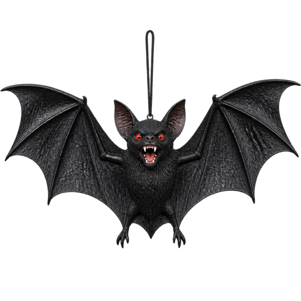 Hanging black bat halloween ornament spread wings
