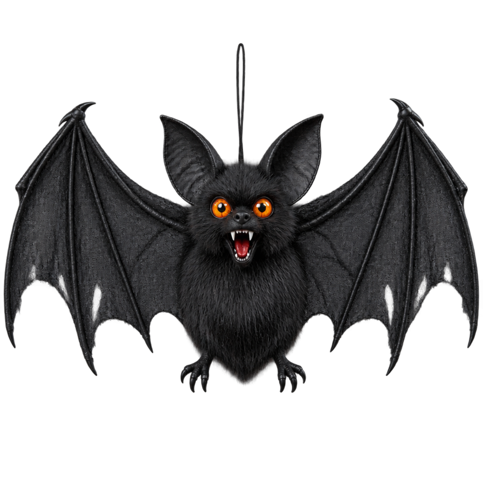 Hanging black bat ornament orange eyes