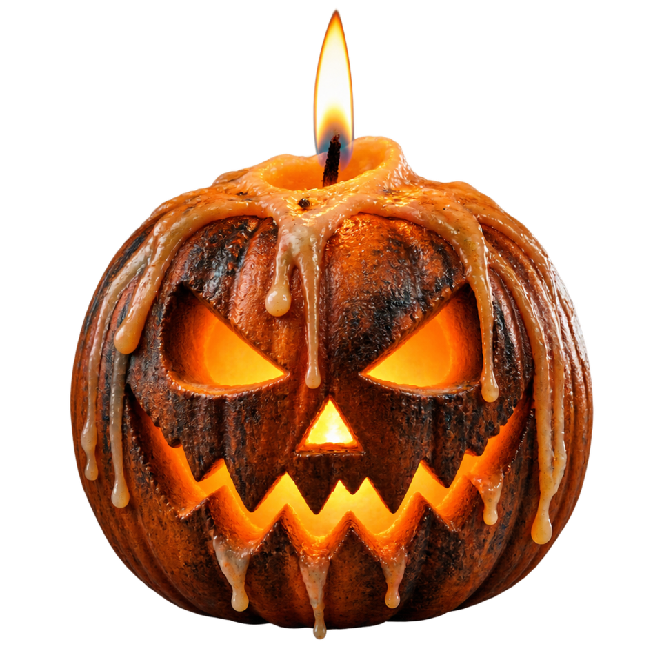 Jack o lantern candle dripping wax flame