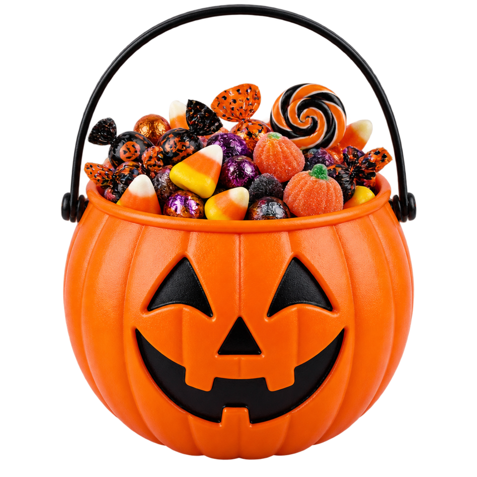 Jack o lantern candy bucket filled sweets