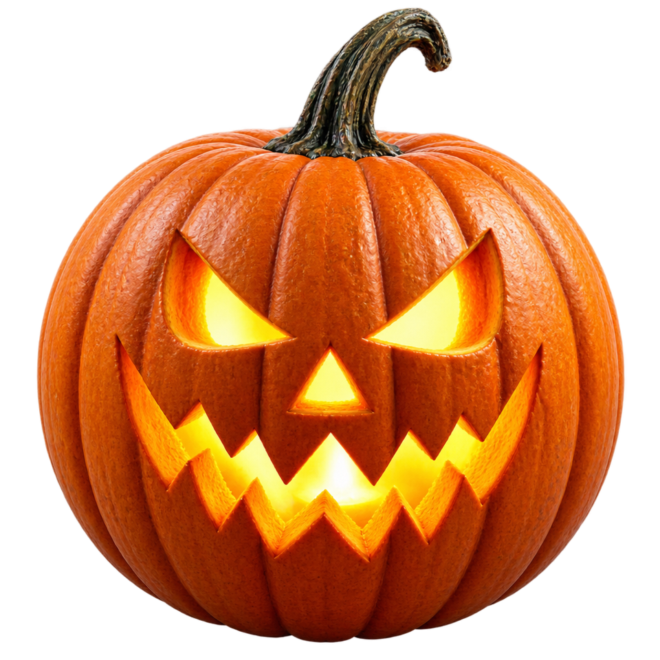 Round jack o lantern sharp eyes glowing grin
