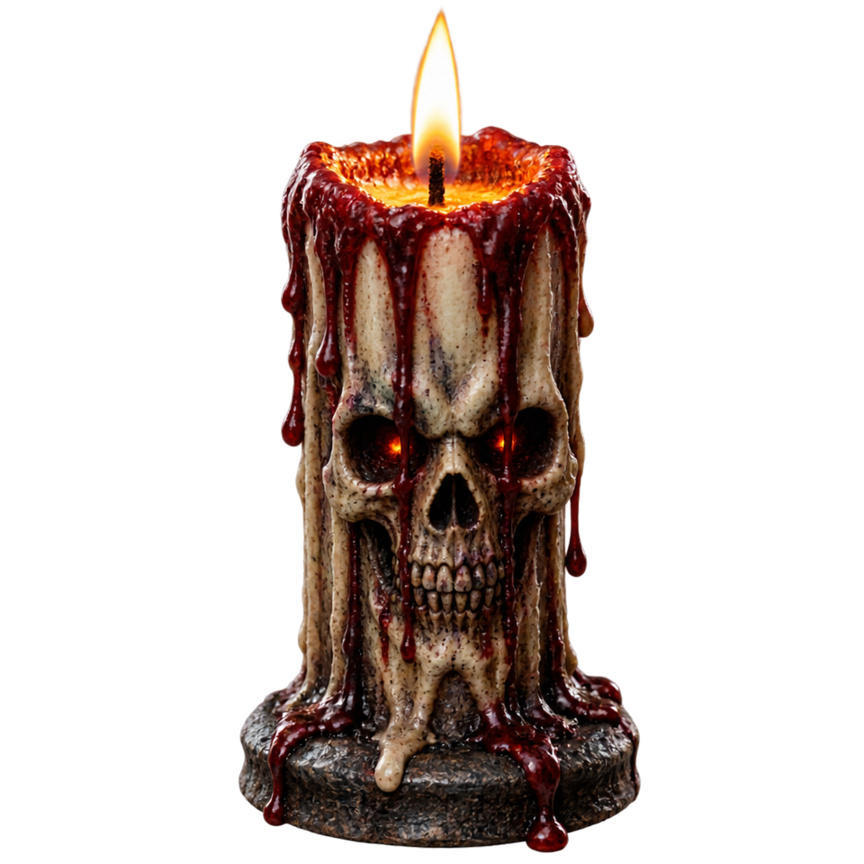 Skull pillar candle dripping red wax