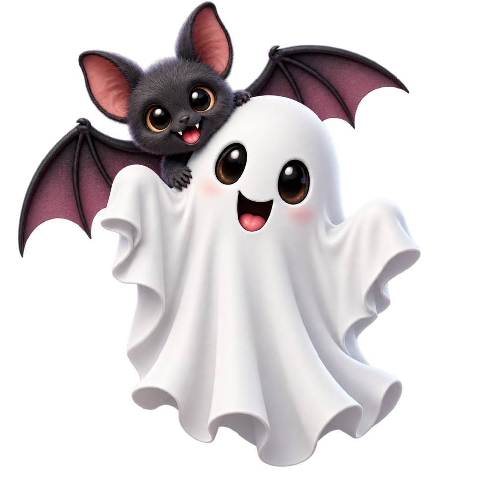 White ghost black bat halloween character