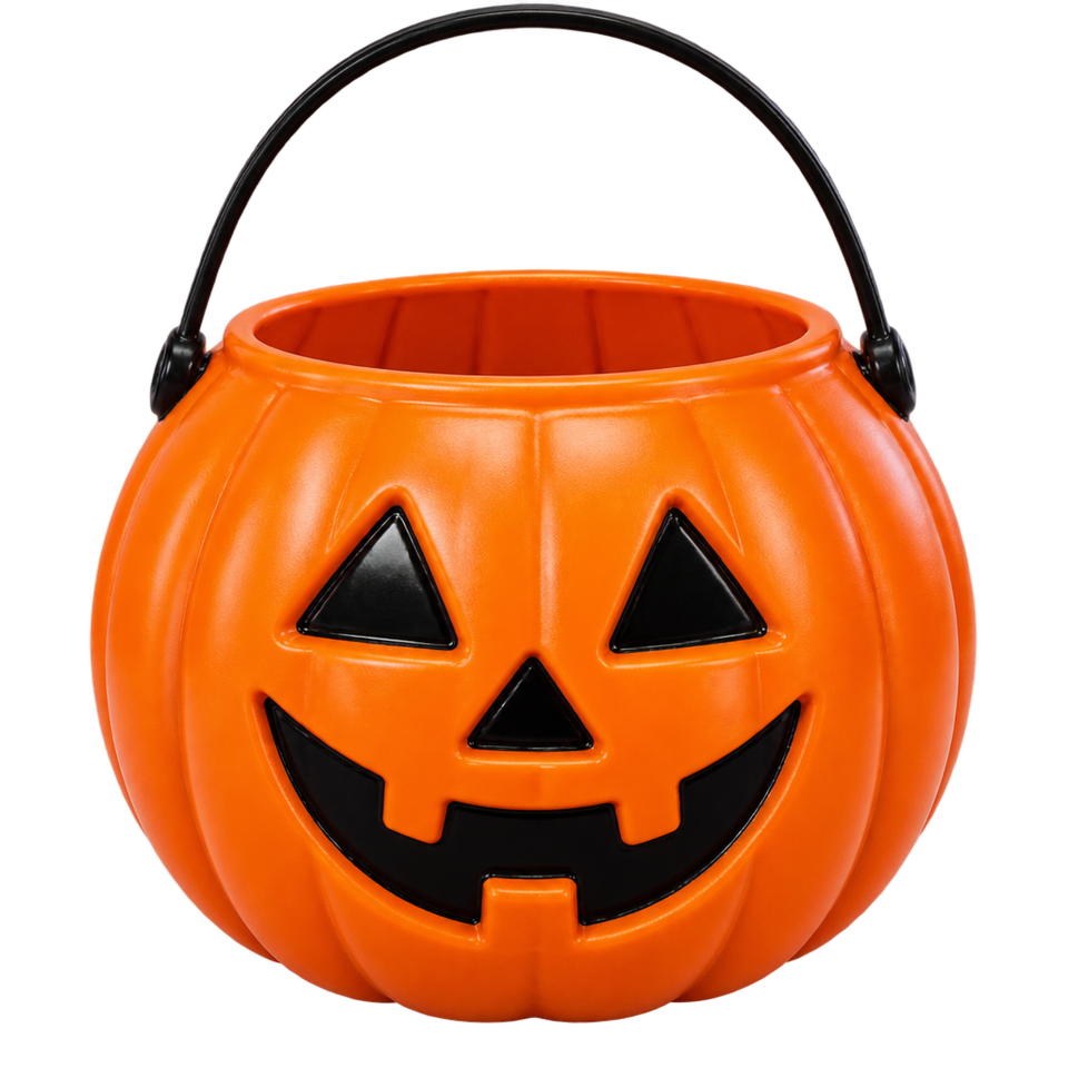Orange jack o lantern trick or treat bucket