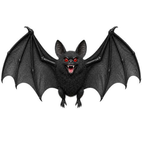 Black bat red eyes spread wings