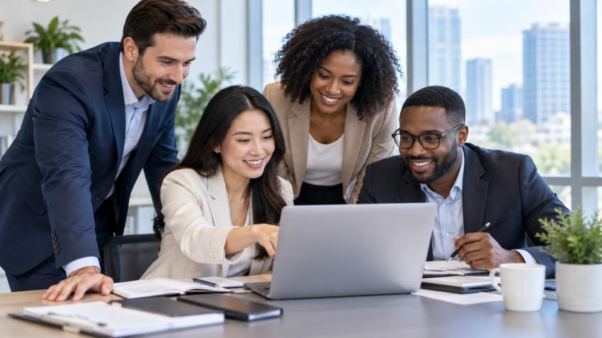 Diverse business team collaboration modern office