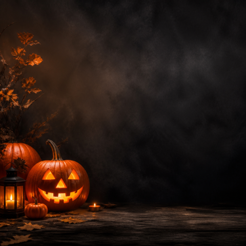 Glowing jack o lanterns dark halloween background