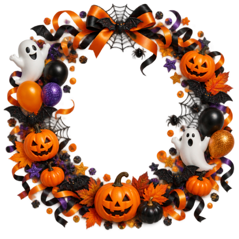 Halloween ghost balloon pumpkin ribbon wreath