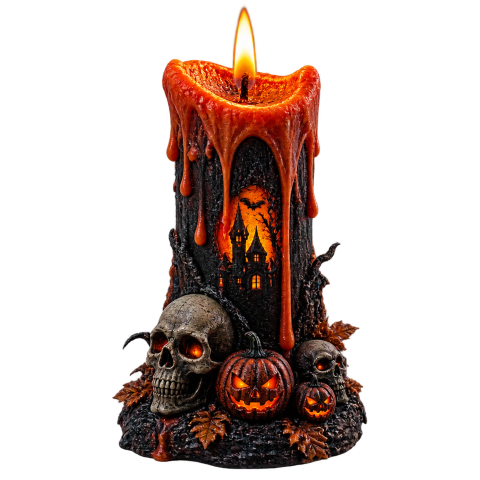 Haunted house candle skulls pumpkins halloween