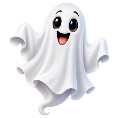 Smiling white ghost floating arms raised