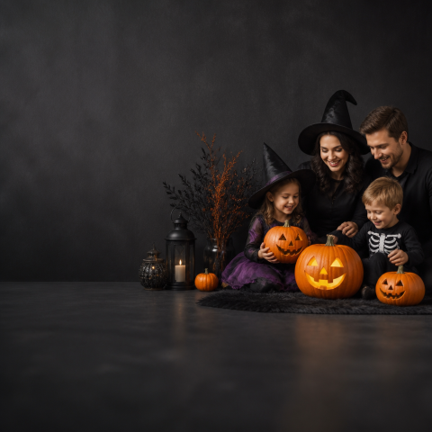 Family halloween pumpkin dark portrait background