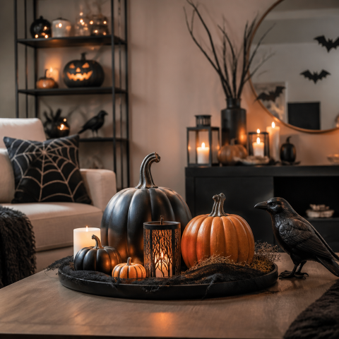Gothic halloween table black pumpkin raven decor
