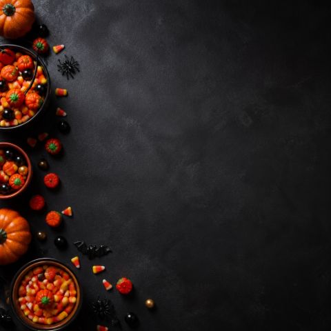 Halloween candy left border dark copy space