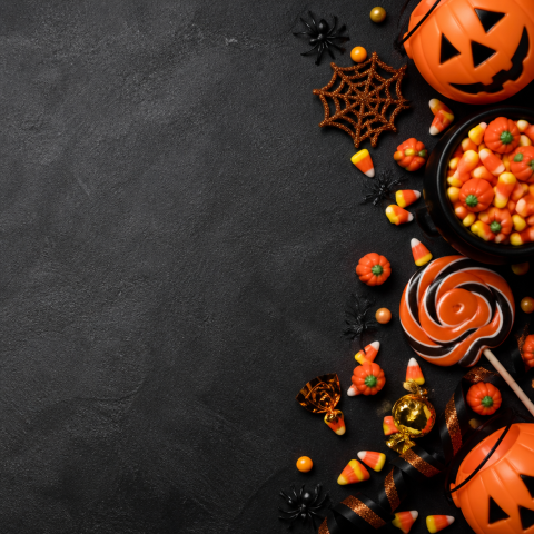 Halloween candy lollipop dark copy space background