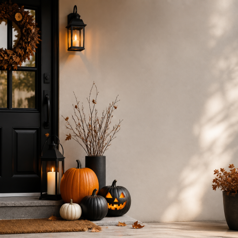 Halloween front door pumpkin lantern decor
