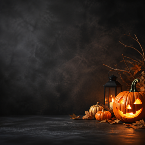 Halloween jack o lantern dark copy space scene