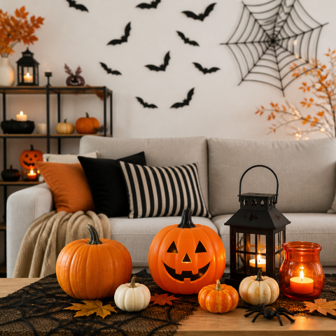 Halloween living room jack o lantern decor