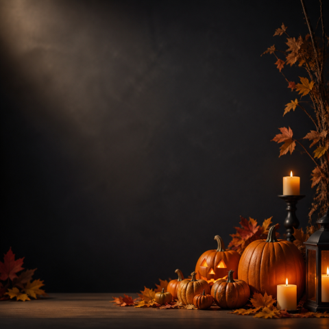 Halloween pumpkin candle dark copy space background