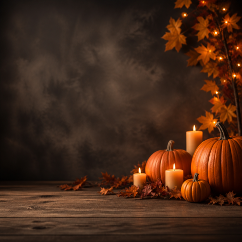 Halloween pumpkin candles autumn dark background