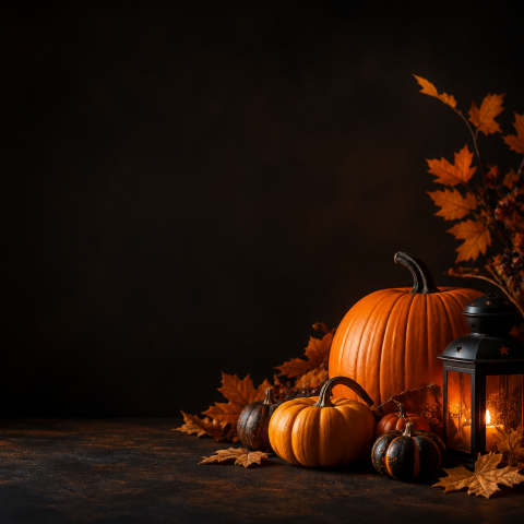 Halloween pumpkin lantern black copy space background