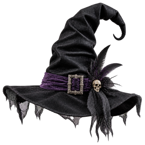 Black witch hat skull buckle purple band