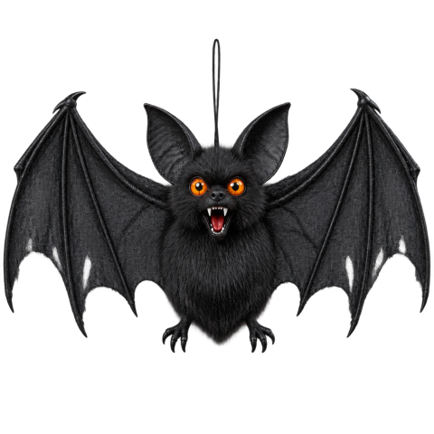 Hanging black bat ornament orange eyes