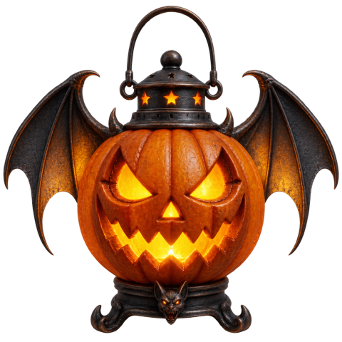 Jack o lantern lantern bat wings ornate base